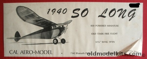 Cal Aero-Model 1940 So Long (Reproduction) - 32 1/4 inch Wingspan Wooden Flying Model Aircraft plastic model kit